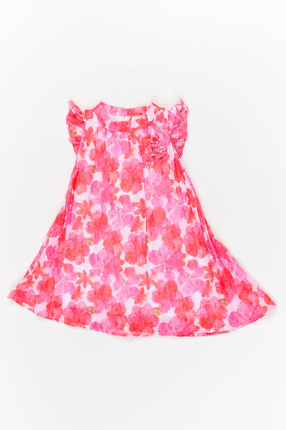 The Nesavu Girls Fancy Frock Girls Printed Frock for Twirling and Festive Photoshoots Nesavu 20 (3Y) / Pink / Georgette GFC2103B-20 Nesavu girls digital floral georgette frock for twirling, birthdays, and festive outings