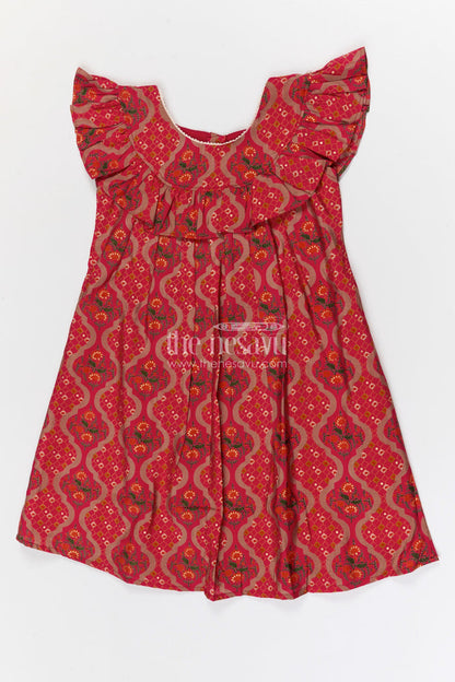 The Nesavu Girls Cotton Frock Girls Printed Party Dress for Birthdays and Celebrations Nesavu 22 (4Y) / Pink / Modal GFC2122B-22 Nesavu Girls Modal Silk Printed Party Dress With Ruffle Sleeves For Birthdays And Festive Events