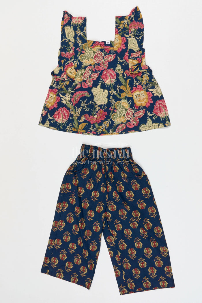 The Nesavu Girls Co-Ord Sets Girls Printed Wide Leg Pants Set for Weekend Outings Nesavu 16 (1Y) / Multicolor / Cotton GCS008A-16 Nesavu Girls Printed Cotton Wide Leg Co Ord Set For Weekend Outings