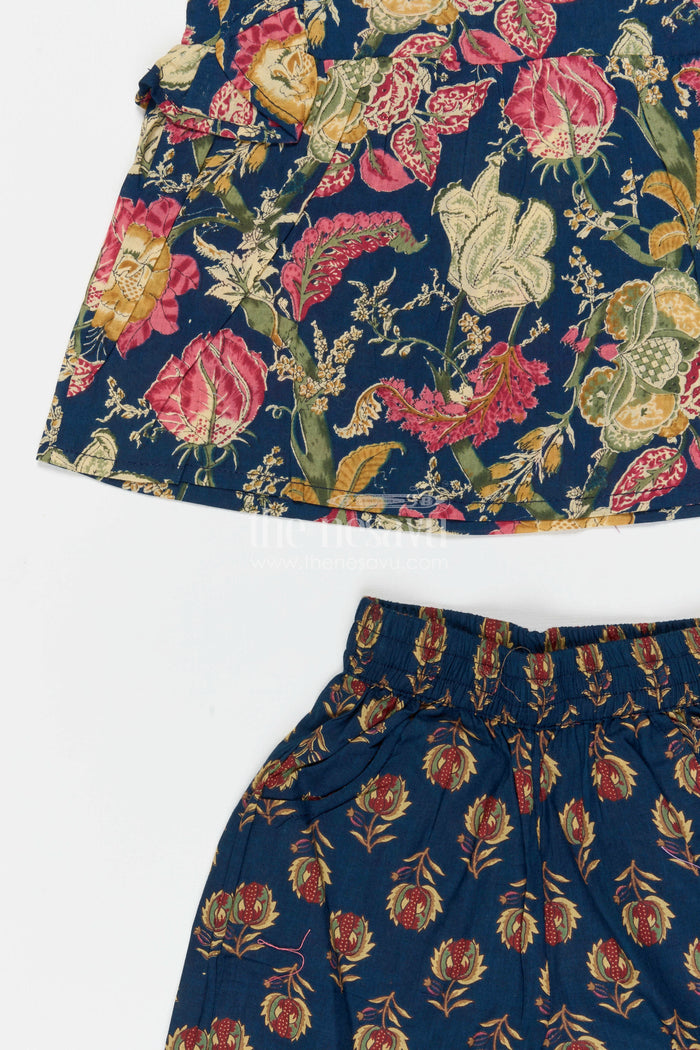 The Nesavu Girls Co-Ord Sets Girls Printed Wide Leg Pants Set for Weekend Outings Nesavu Nesavu Girls Printed Cotton Wide Leg Co Ord Set For Weekend Outings
