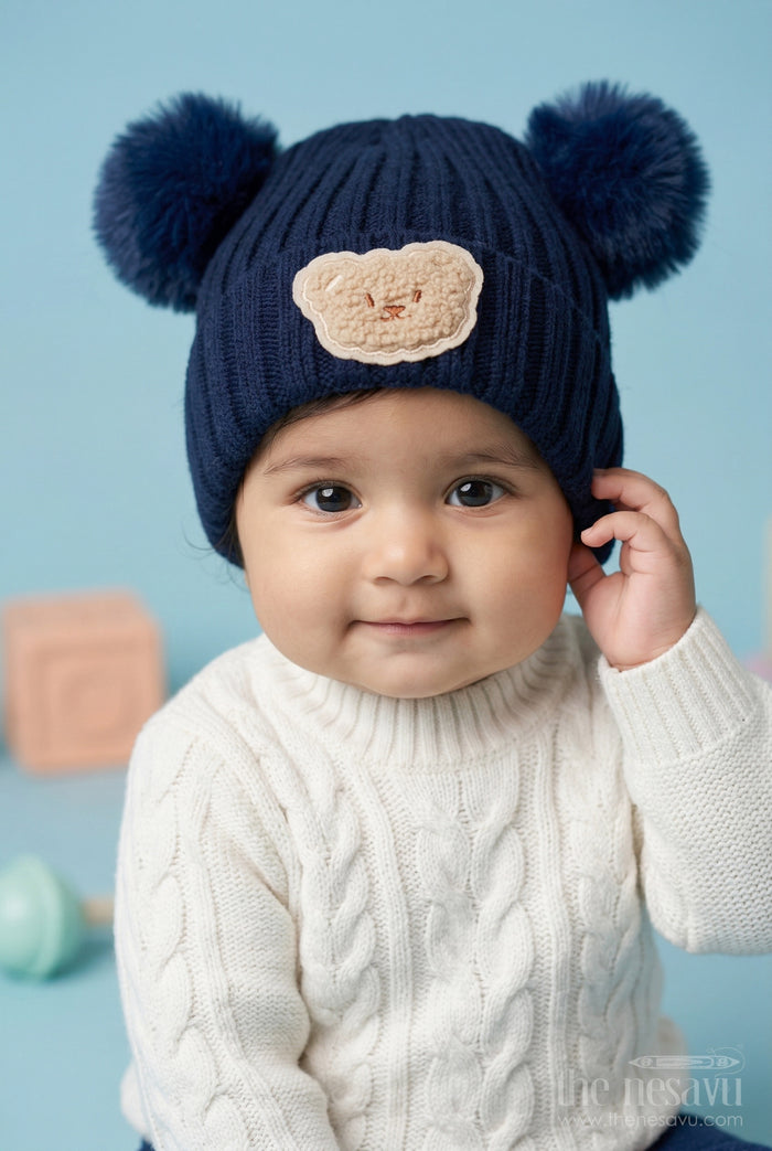 The Nesavu Baby Accessories Girls Rib Knit Beanie Cap for Cute Daily Styling Nesavu Blue / Rib Knit IA001F-8 Nesavu Girls Blue Rib Knit Beanie Cap For Cute Everyday Fashion | New Born To 6 Months