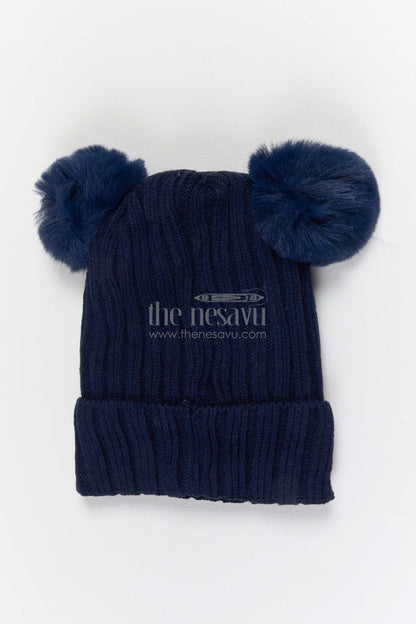 The Nesavu Baby Accessories Girls Rib Knit Beanie Cap for Cute Daily Styling Nesavu Blue / Rib Knit IA001F-8 Nesavu Girls Blue Rib Knit Beanie Cap For Cute Everyday Fashion | New Born To 6 Months