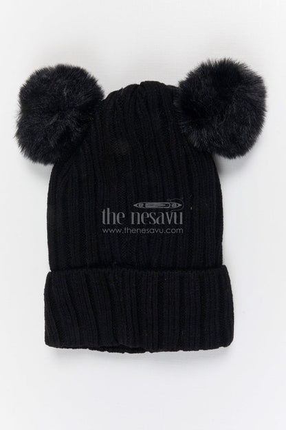 The Nesavu Baby Accessories Girls Rib Knit Beanie Cap for Everyday Street Style Nesavu Black / Rib Knit IA001E-8 Nesavu Girls Black Rib Knit Beanie Cap For Stylish Daily Wear | New Born To 6 Months