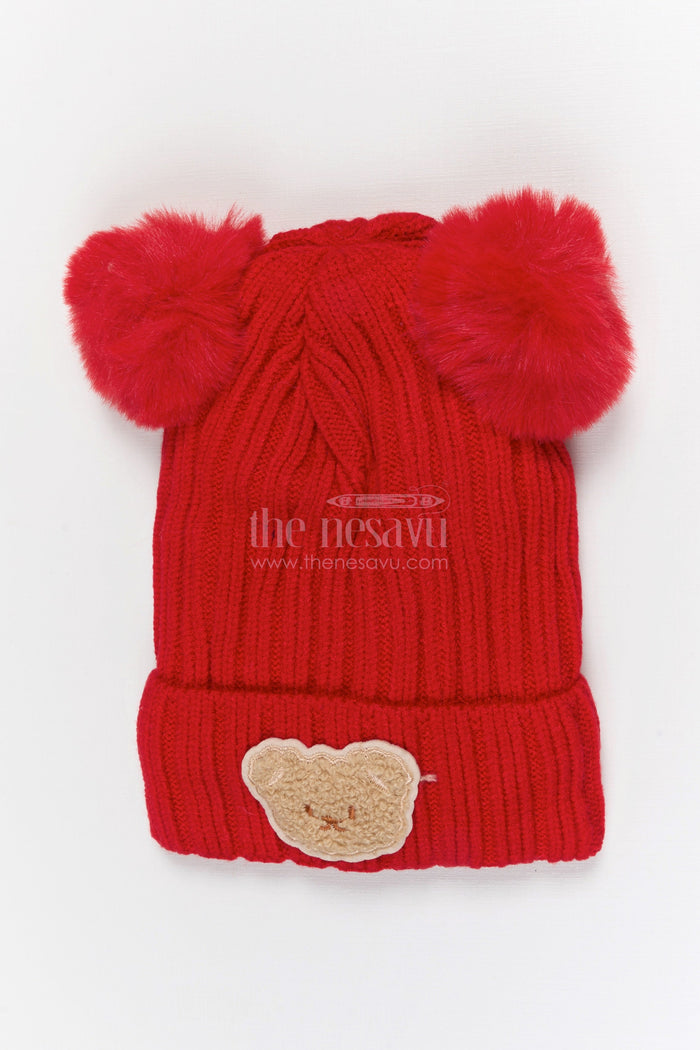 The Nesavu Baby Accessories Girls Rib Knit Beanie Cap for Trendy Everyday Outfits Nesavu Red / Rib Knit IA001B-8 Nesavu Girls Red Rib Knit Beanie Cap For Stylish Casual Wear | New Born To 14 Years