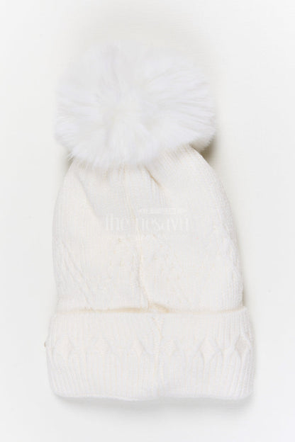 The Nesavu Baby Accessories Girls Rib Knit Beanie Cap with Pom Pom Detail Nesavu Half white / Rib Knit IA003D-8 Nesavu Girls Half White Rib Knit Beanie Cap With Pom Pom | New Born To 6 Months