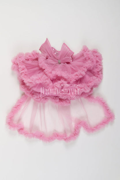 The Nesavu Girls Fancy Party Frock Girls Ruffle Frock for Birthday Photoshoots and Princess Parties Nesavu 16 (1Y) / Purple / Plain Net PF323A-16 Nesavu Girls Net Ruffle Frock For Birthday Photoshoots Princess Parties And Milestone Celebrations