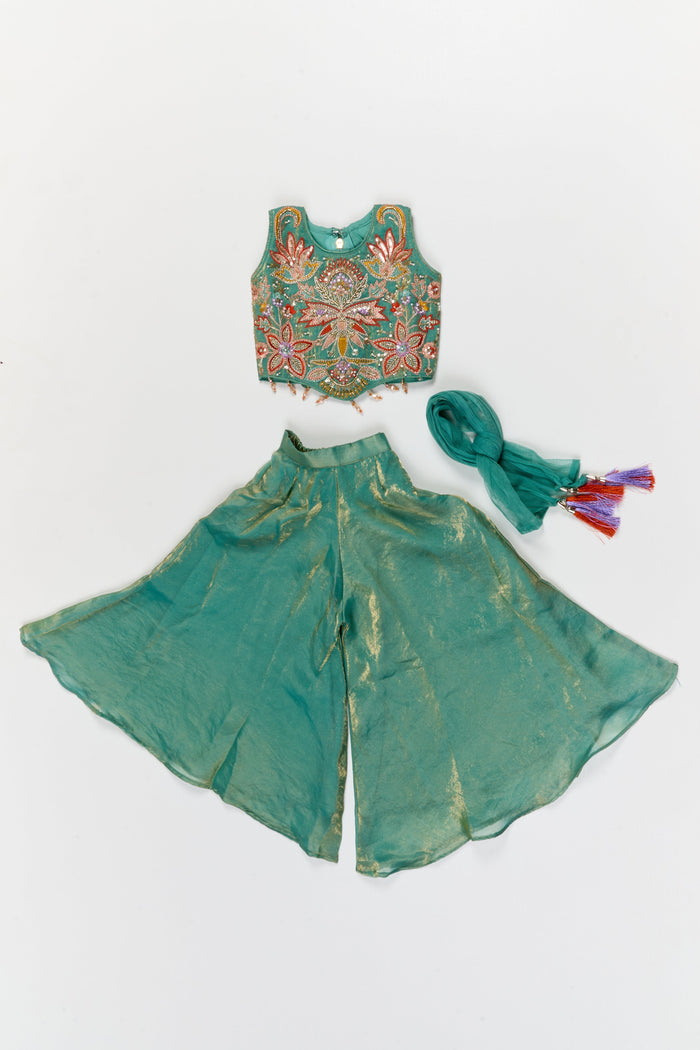 The Nesavu Girls Sharara / Plazo Set Girls Sharara and Dupatta Set with Embellished Yoke for Festive Functions Nesavu Nesavu festive sharara set for girls with embellished yoke and dupatta – perfect for weddings and ethnic events