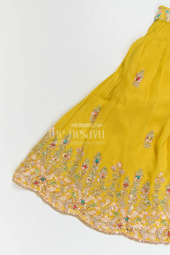 The Nesavu Girls Sharara / Plazo Set Girls Sharara for Festive Celebrations and Wedding Functions Nesavu Nesavu girls georgette sharara set with designer embroidered yoke for weddings and festive occasions