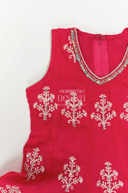 The Nesavu Girls Sharara / Plazo Set Girls Sharara for Wedding Functions and Festive Celebrations Nesavu Nesavu Girls Sharara Set With Embroidery For Wedding Functions And Festive Wear In Soft Viscose Cotton