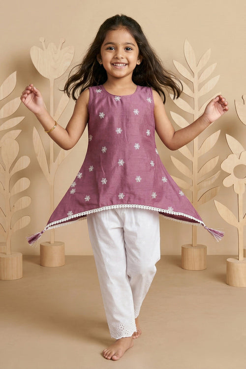 The Nesavu Girls Sharara / Plazo Set Girls Sharara Outfit for Festive Occasions and Traditional Wear Nesavu 18 (2Y) / Pink / Crepe GPS243B-18 Nesavu Girls Crepe Cotton Sharara Outfit With Thread Embroidery For Festive Occasions And Comfortable Wear