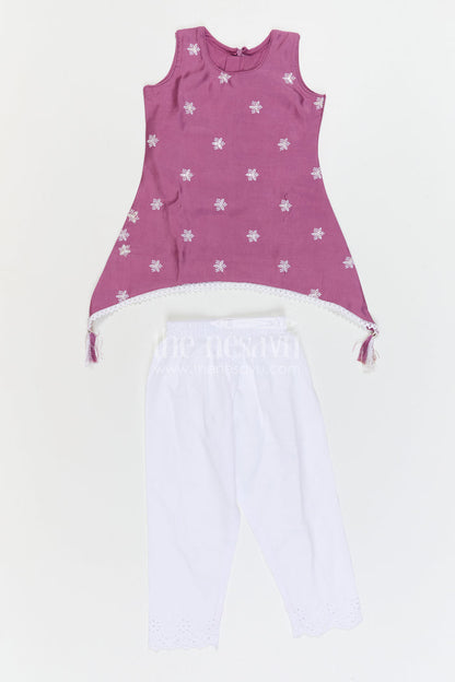 The Nesavu Girls Sharara / Plazo Set Girls Sharara Outfit for Festive Occasions and Traditional Wear Nesavu Nesavu Girls Crepe Cotton Sharara Outfit With Thread Embroidery For Festive Occasions And Comfortable Wear