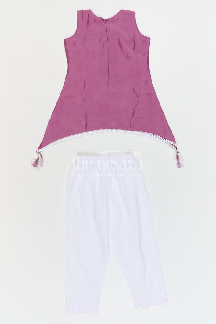 The Nesavu Girls Sharara / Plazo Set Girls Sharara Outfit for Festive Occasions and Traditional Wear Nesavu Nesavu Girls Crepe Cotton Sharara Outfit With Thread Embroidery For Festive Occasions And Comfortable Wear