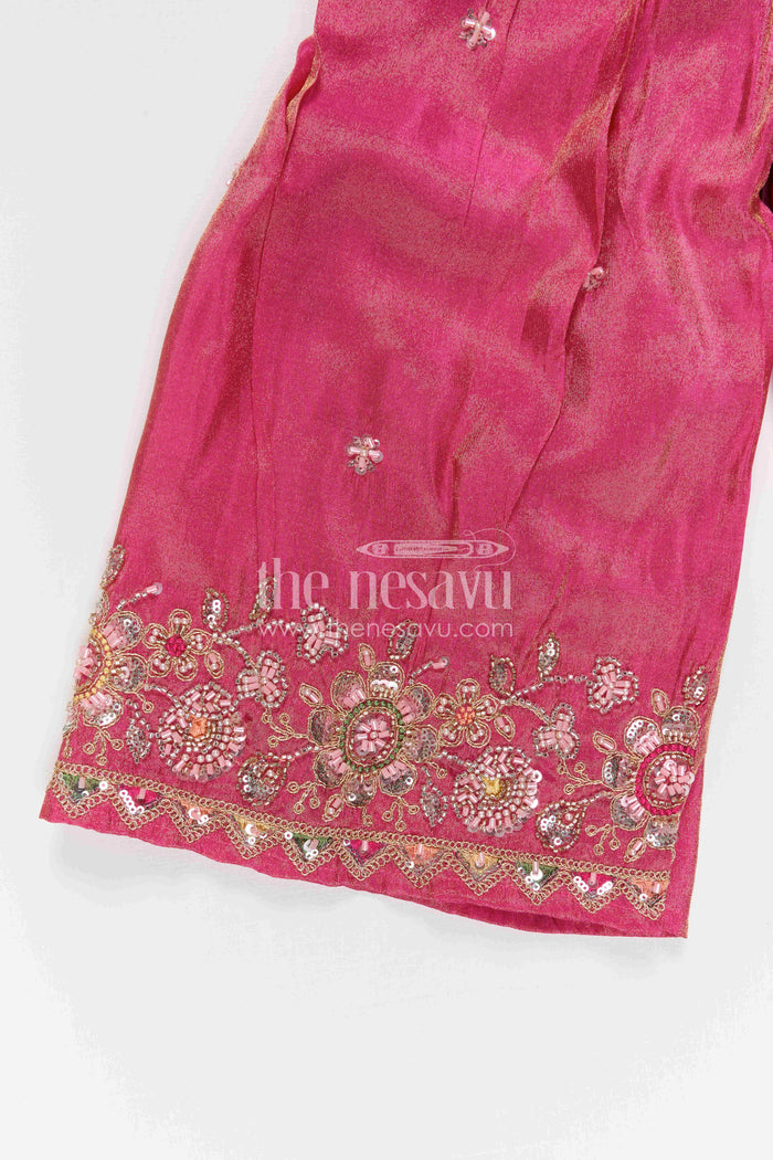 The Nesavu Girls Sharara / Plazo Set Girls Sharara Outfit for Weddings and Festive Celebrations Nesavu Nesavu Girls Sharara Outfit For Weddings With Viscose Silk And Designer Embroidery Festive Set