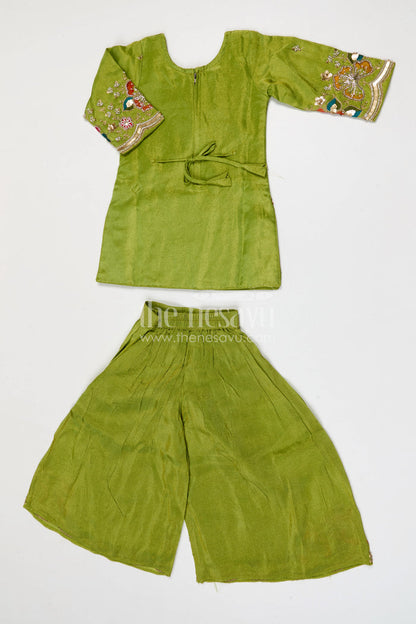 The Nesavu Girls Sharara / Plazo Set Girls Sharara Outfit for Weddings and Festive Family Functions Nesavu Nesavu girls festive sharara set for weddings celebrations viscose silk outfit with designer yoke