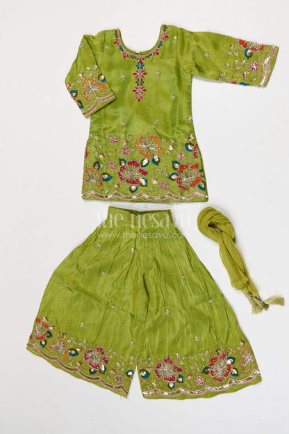 The Nesavu Girls Sharara / Plazo Set Girls Sharara Outfit for Weddings and Festive Family Functions Nesavu Nesavu girls festive sharara set for weddings celebrations viscose silk outfit with designer yoke