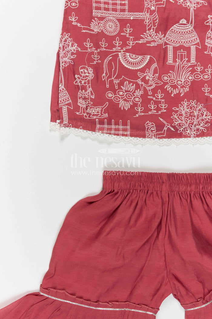 The Nesavu Girls Sharara / Plazo Set Girls Sharara Outfit for Weddings and Festive Occasions Nesavu Nesavu Girls Sharara Outfit For Weddings And Festive Occasions With Silk Crepe And Embroidered Design