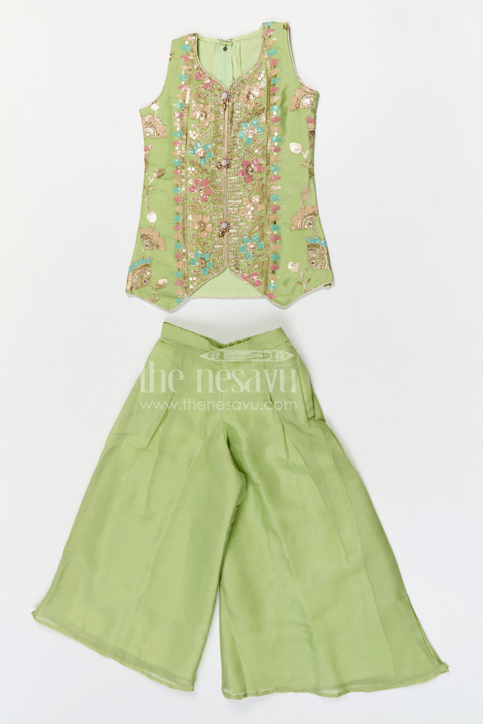 The Nesavu Girls Sharara / Plazo Set Girls Sharara Palazzo Set for Festive Celebrations and Wedding Functions Nesavu Nesavu girls georgette sharara palazzo set with embroidered yoke for festive and wedding celebrations