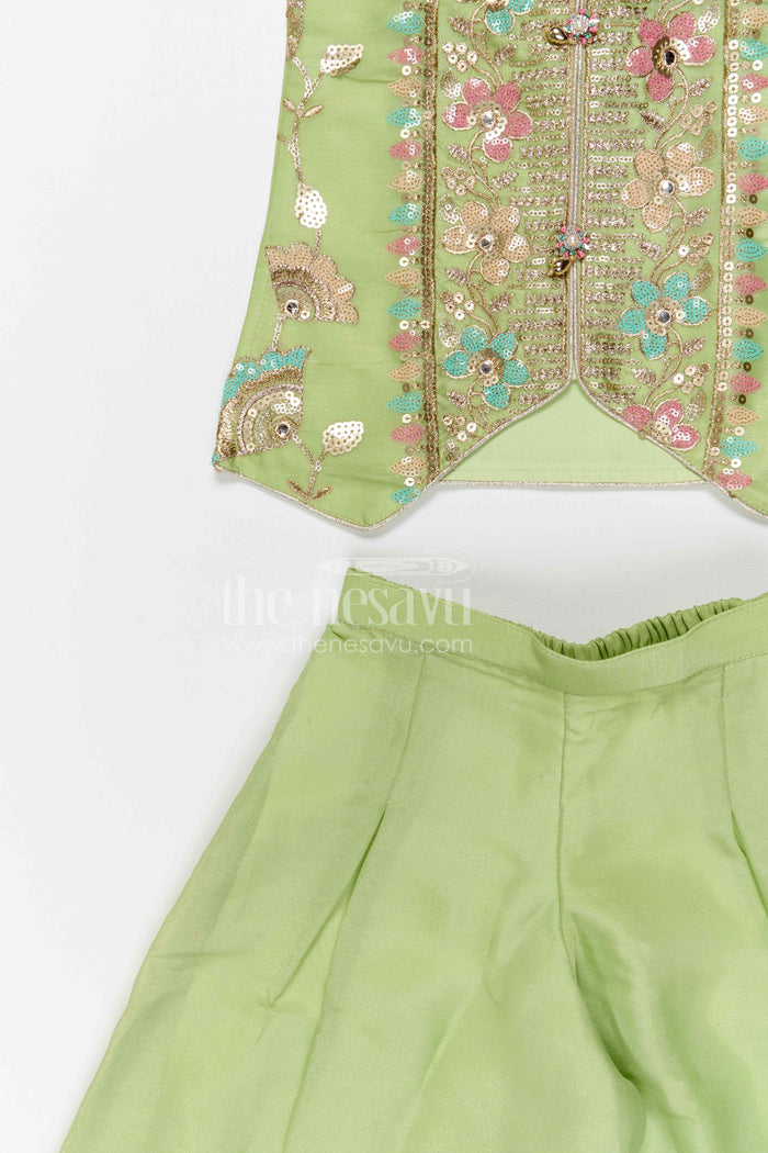 The Nesavu Girls Sharara / Plazo Set Girls Sharara Palazzo Set for Festive Celebrations and Wedding Functions Nesavu Nesavu girls georgette sharara palazzo set with embroidered yoke for festive and wedding celebrations