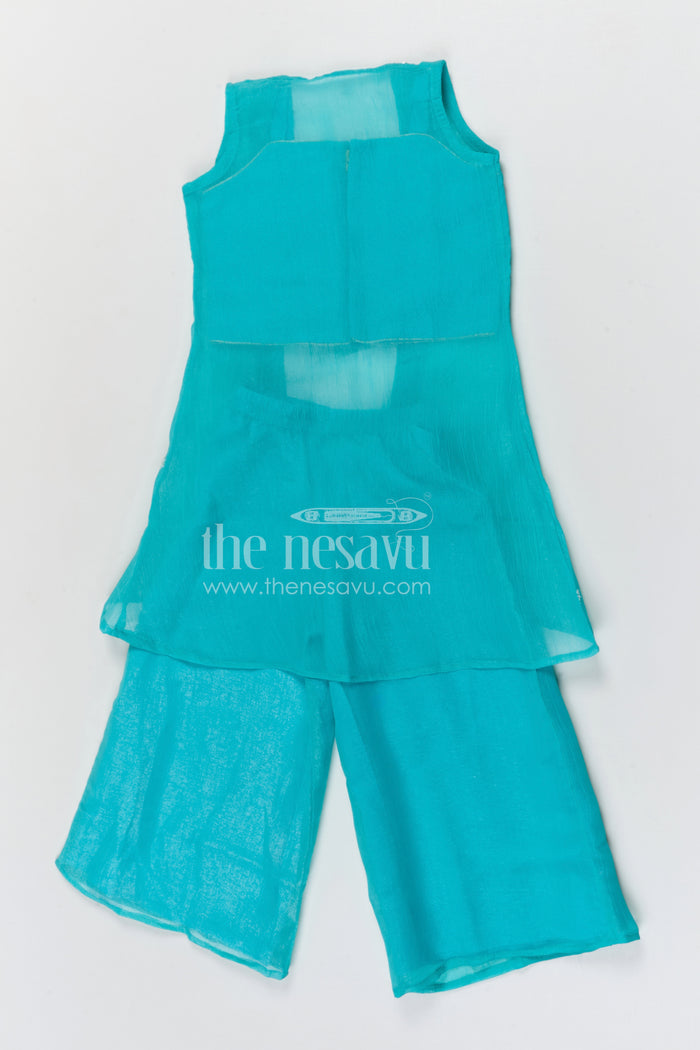 The Nesavu Girls Sharara / Plazo Set Girls Sharara Palazzo Set for Festive Functions and Wedding Events Nesavu Nesavu girls silk crepe sharara palazzo set with designer embroidery for weddings and festive occasions