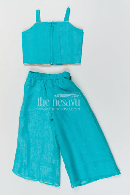 The Nesavu Girls Sharara / Plazo Set Girls Sharara Palazzo Set for Festive Functions and Wedding Events Nesavu Nesavu girls silk crepe sharara palazzo set with designer embroidery for weddings and festive occasions
