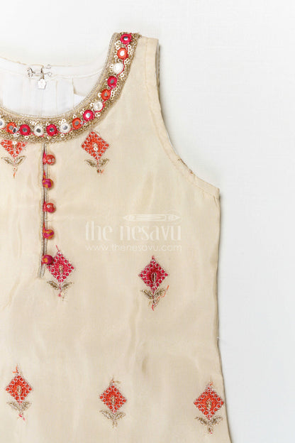 The Nesavu Girls Sharara / Plazo Set Girls Sharara Palazzo Set for Festive Occasions and Wedding Celebrations Nesavu Nesavu girls viscose silk sharara palazzo set with embroidered yoke for festive and wedding occasions