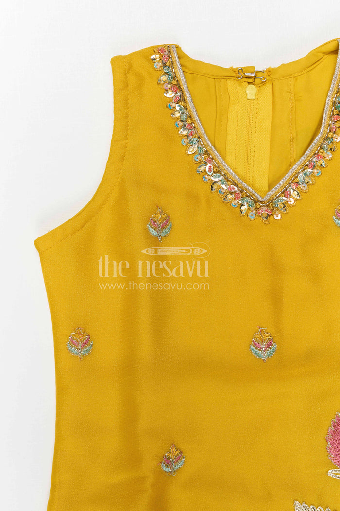 The Nesavu Girls Sharara / Plazo Set Girls Sharara Palazzo Set for Wedding Celebrations and Festive Occasions Nesavu Nesavu girls georgette sharara palazzo set with designer embroidered yoke for weddings and festive occasions