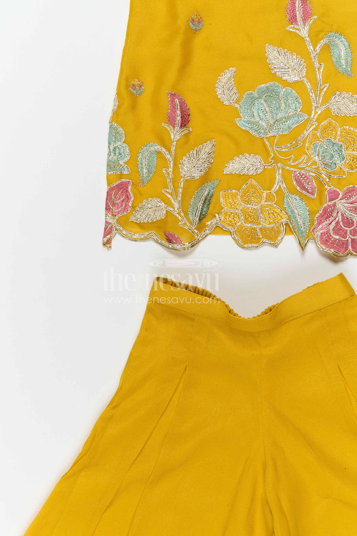 The Nesavu Girls Sharara / Plazo Set Girls Sharara Palazzo Set for Wedding Celebrations and Festive Occasions Nesavu Nesavu girls georgette sharara palazzo set with designer embroidered yoke for weddings and festive occasions