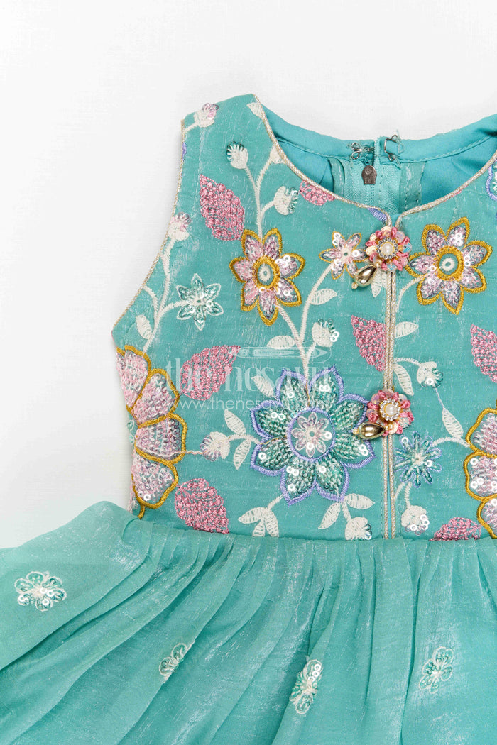 The Nesavu Girls Sharara / Plazo Set Girls Sharara Set for Celebrations and Festive Occasions Nesavu Nesavu Girls Sharara Set For Festive Occasions With Crushed Tissue Blend Silk And Thread Embroidery Design