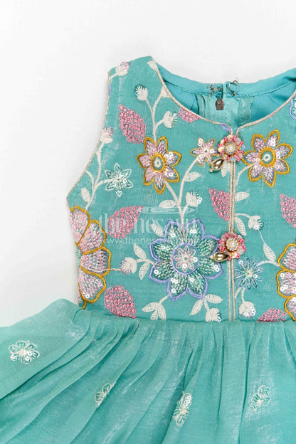 The Nesavu Girls Sharara / Plazo Set Girls Sharara Set for Celebrations and Festive Occasions Nesavu Nesavu Girls Sharara Set For Festive Occasions With Crushed Tissue Blend Silk And Thread Embroidery Design