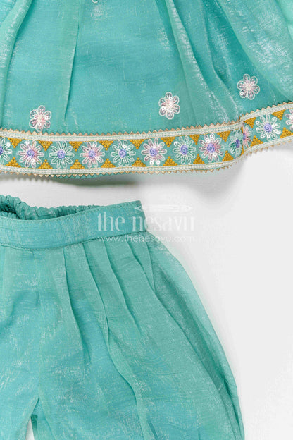 The Nesavu Girls Sharara / Plazo Set Girls Sharara Set for Celebrations and Festive Occasions Nesavu Nesavu Girls Sharara Set For Festive Occasions With Crushed Tissue Blend Silk And Thread Embroidery Design