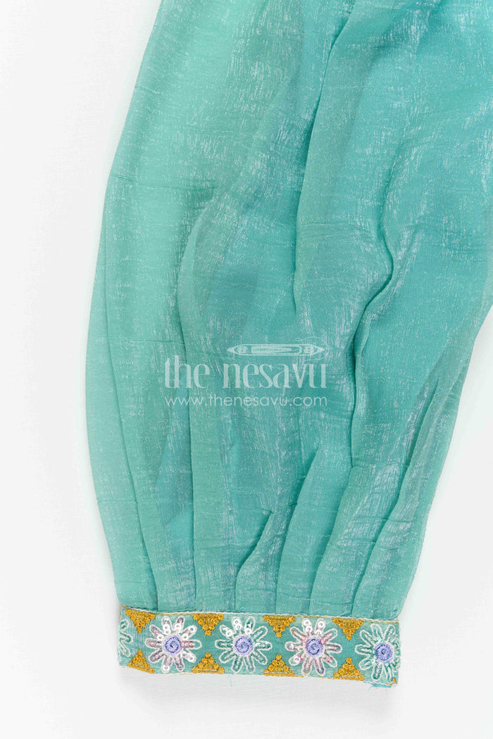 The Nesavu Girls Sharara / Plazo Set Girls Sharara Set for Celebrations and Festive Occasions Nesavu Nesavu Girls Sharara Set For Festive Occasions With Crushed Tissue Blend Silk And Thread Embroidery Design