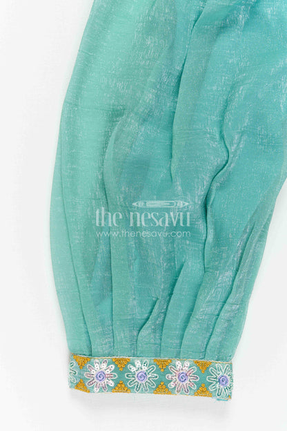 The Nesavu Girls Sharara / Plazo Set Girls Sharara Set for Celebrations and Festive Occasions Nesavu Nesavu Girls Sharara Set For Festive Occasions With Crushed Tissue Blend Silk And Thread Embroidery Design