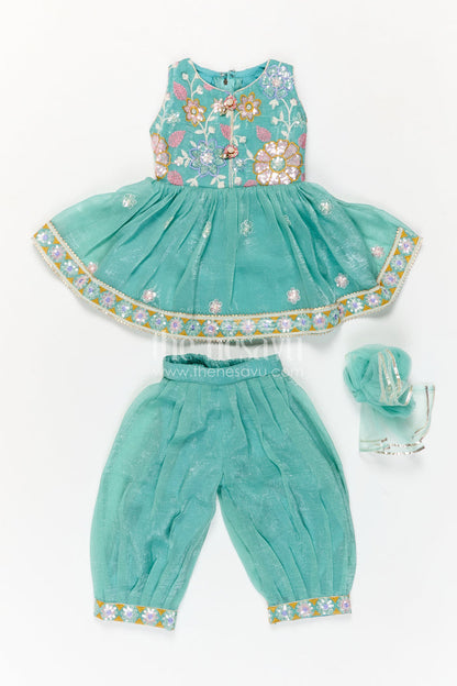 The Nesavu Girls Sharara / Plazo Set Girls Sharara Set for Celebrations and Festive Occasions Nesavu Nesavu Girls Sharara Set For Festive Occasions With Crushed Tissue Blend Silk And Thread Embroidery Design