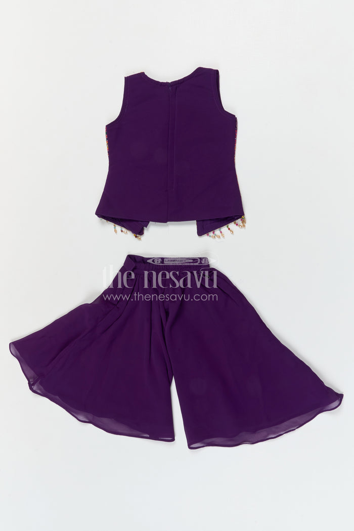 The Nesavu Girls Sharara / Plazo Set Girls Sharara Set for Cultural Functions and Festive Celebrations Nesavu Nesavu girls georgette sharara set with embroidered yoke for festive celebrations and cultural events