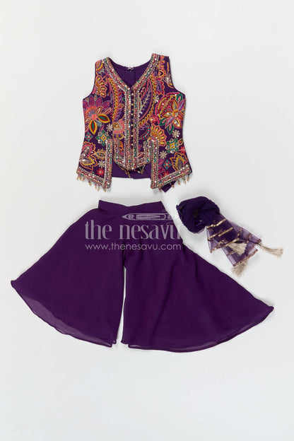 The Nesavu Girls Sharara / Plazo Set Girls Sharara Set for Cultural Functions and Festive Celebrations Nesavu Nesavu girls georgette sharara set with embroidered yoke for festive celebrations and cultural events