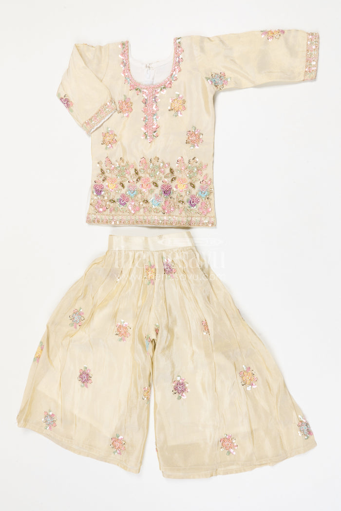 The Nesavu Girls Sharara / Plazo Set Girls Sharara Set for Diwali and Celebrations Nesavu 18 (2Y) / Cream / Viscose Silk GPS994A-18 Nesavu girls sharara set for weddings and festive celebrations viscose silk outfit with designer embroidery