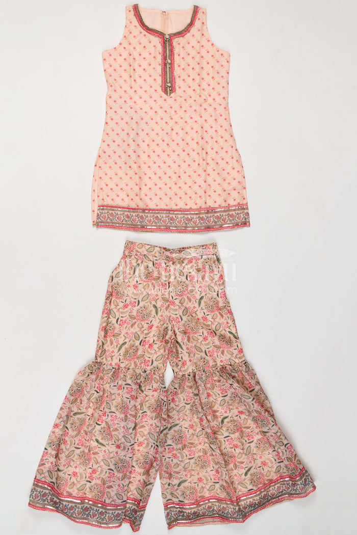The Nesavu Girls Sharara / Plazo Set Girls Sharara Set for Family Gatherings and Festive Outings Nesavu Nesavu Girls Sharara Set For Festive Outings With Georgette Digital Print And Comfortable Flared Design