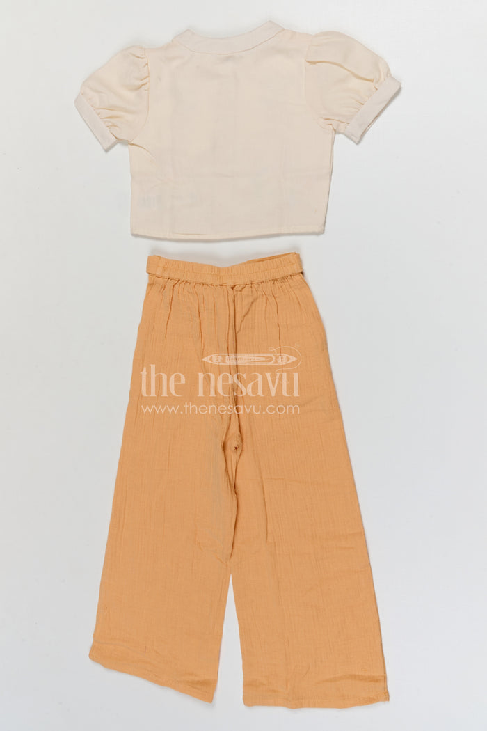 The Nesavu Girls Sharara / Plazo Set Girls Sharara Set for Festive Celebrations and Ethnic Wear Nesavu Nesavu girls muslin cotton sharara set with thread embroidery for festive celebrations and ethnic wear