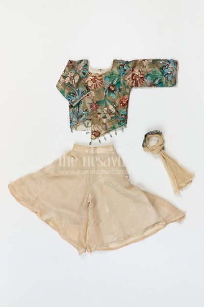 The Nesavu Girls Sharara / Plazo Set Girls Sharara Set for Festive Celebrations and Party Celebrations Nesavu Nesavu girls sharara set for festive celebrations and weddings with embroidered designer yoke