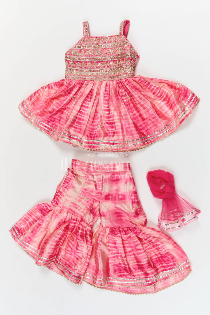 The Nesavu Girls Sharara / Plazo Set Girls Sharara Set for Festive Celebrations and Wedding Occasional Events Nesavu Nesavu girls crepe silk sharara set with designer embroidered yoke for weddings and festive celebrations