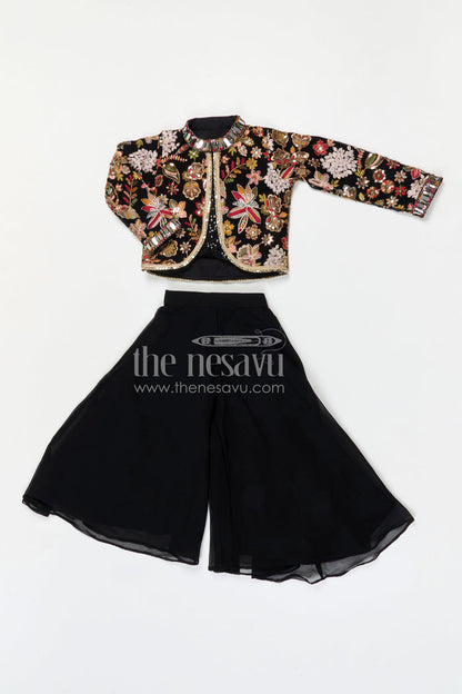 The Nesavu Girls Sharara / Plazo Set Girls Sharara Set for Festive Celebrations and Wedding Occasions Nesavu Nesavu girls georgette sharara set with designer embroidery jacket for festive and wedding occasions