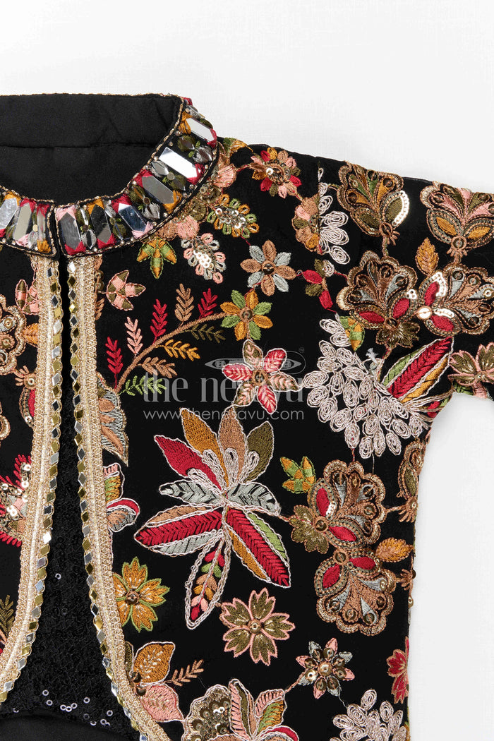 The Nesavu Girls Sharara / Plazo Set Girls Sharara Set for Festive Celebrations and Wedding Occasions Nesavu Nesavu girls georgette sharara set with designer embroidery jacket for festive and wedding occasions