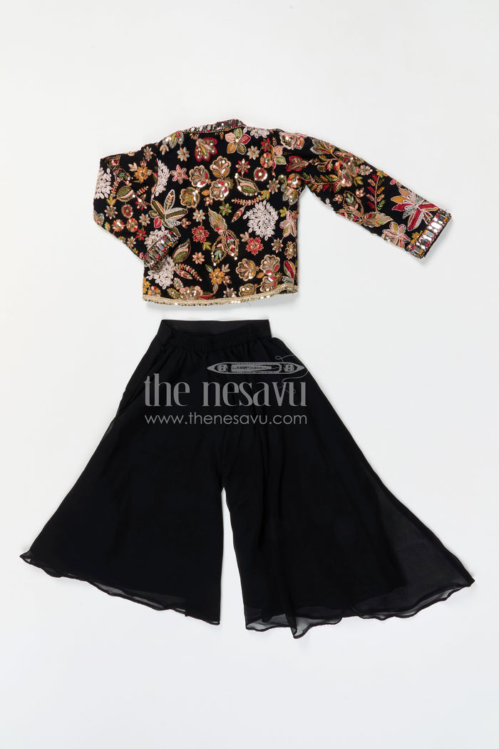 The Nesavu Girls Sharara / Plazo Set Girls Sharara Set for Festive Celebrations and Wedding Occasions Nesavu Nesavu girls georgette sharara set with designer embroidery jacket for festive and wedding occasions