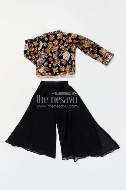 The Nesavu Girls Sharara / Plazo Set Girls Sharara Set for Festive Celebrations and Wedding Occasions Nesavu Nesavu girls georgette sharara set with designer embroidery jacket for festive and wedding occasions