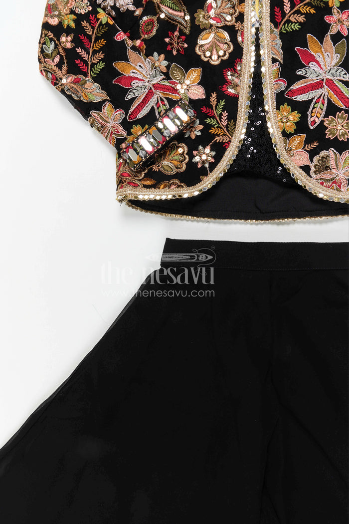 The Nesavu Girls Sharara / Plazo Set Girls Sharara Set for Festive Celebrations and Wedding Occasions Nesavu Nesavu girls georgette sharara set with designer embroidery jacket for festive and wedding occasions