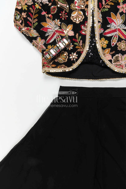 The Nesavu Girls Sharara / Plazo Set Girls Sharara Set for Festive Celebrations and Wedding Occasions Nesavu Nesavu girls georgette sharara set with designer embroidery jacket for festive and wedding occasions