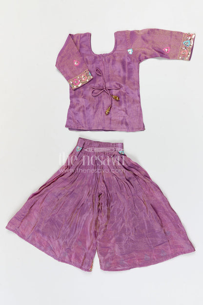 The Nesavu Girls Sharara / Plazo Set Girls Sharara Set for Festive Celebrations and Wedding Wear Nesavu Nesavu girls viscose silk sharara set with designer embroidery for weddings and festive celebrations