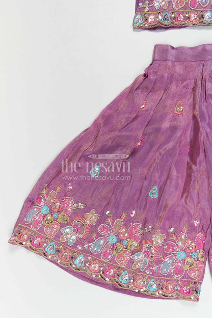 The Nesavu Girls Sharara / Plazo Set Girls Sharara Set for Festive Celebrations and Wedding Wear Nesavu Nesavu girls viscose silk sharara set with designer embroidery for weddings and festive celebrations