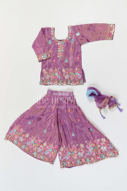 The Nesavu Girls Sharara / Plazo Set Girls Sharara Set for Festive Celebrations and Wedding Wear Nesavu Nesavu girls viscose silk sharara set with designer embroidery for weddings and festive celebrations