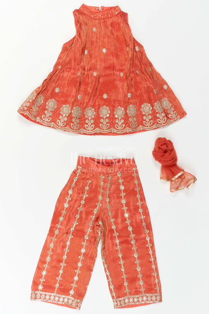 The Nesavu Girls Sharara / Plazo Set Girls Sharara Set for Festive Celebrations and Weddings Nesavu Nesavu Girls Sharara Set With Designer Embroidery And Dupatta For Festive Celebrations
